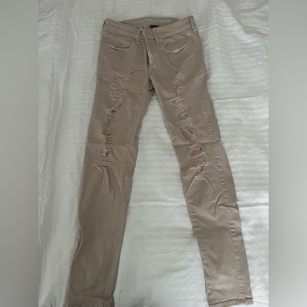 American Eagle Distressed Pink-Tan Skinny Jeans